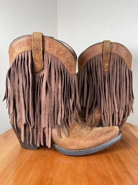 ARIAT Cowgirl Boots Gold Rush Fringe Leather 10014102 Snip Toe Brown Size 6.5B